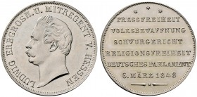 Hessen-Darmstadt. Ludwig III. 1848-1877. Gulden, sogen. Pressefreiheitsgulden 1848. AKS 134, J. 48.
 selten, winzige Kratzer, vorzüglich-prägefrisch...