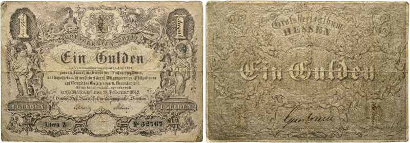 Hessen-Darmstadt. Banknote zu 1 Gulde. der Großherzoglich Hessischen Staatsschul...