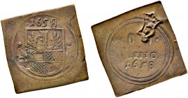 Hildesheim, Stadt. Messing-Weidezeichen (klippenförmig) o.J. (ab 1839) unter Verwendung des alten Mühlenzeichens von 1658, welche gegengestempelt wurd...