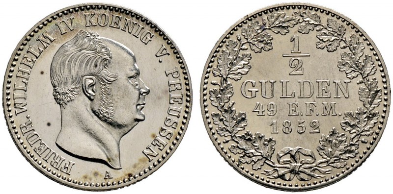 Hohenzollern-Sigmaringen. unter Preußen ab 1849. 1/2 Gulden 1852 A. AKS 21, J. 2...