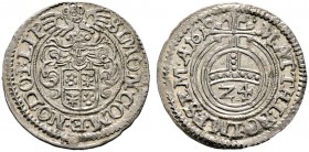 Lippe-Detmold. Simon VII. 1613-1627. Kipper-Groschen zu 1/24 Taler 1619 -Detmold-. Mit Titulatur Kaiser Matthias. Grote 112, Slg. Weweler 251.
 selte...