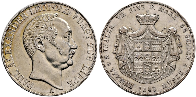 Lippe-Detmold. Paul Alexander Leopold 1802-1851. Doppelter Vereinstaler 1843 A. ...