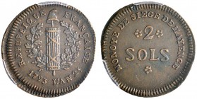 Mainz, Stadt. Cu-2 Sols 1793. Notgeld des französischen Kommandanten General d'Oyré - geprägt während der Belagerung durch die Kaiserlichen. Slg. Walt...
