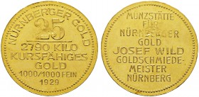 Nürnberg, Stadt. 25 Goldmark 1929 von Josef Wild. Beidseitig Schrift. Slg. Erl. 1562. Schl. W 84, Fischer 25.1. 28,5 mm, 8,95 g (Feingold)
 selten, b...