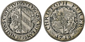 Nürnberg, Stadt. Torzeichen. Silbernes Torzeichen 1712 des Christoph Fürer von Haimendorf. Stadtwappen / CHRISTOPH- FÜRER~1712~. Familienwappen. Slg. ...