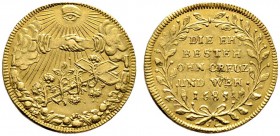 Nürnberg, Stadt. Weitere Marken und Medaillen. Goldmedaille im Dukatengewicht 1685 unsigniert, auf die Ehe. Zwei aus Wolken kommende, inein­ndergreife...