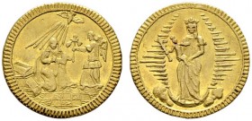 Nürnberg, Stadt. Weitere Marken und Medaillen. Kleine Goldmedaille im Gewicht eines 1/4 Dukaten o.J. (um 1700) unsigniert. Verkündigungsszene / Madonn...