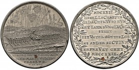 Nürnberg, Stadt. Weitere Marken und Medaillen. Zinnmedaille mit Kupferstift 1722 von P.P. Werner, auf das Feuerwerk zum 100-jährigen Jubiläum der Schi...