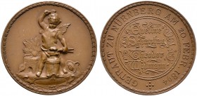 Nürnberg, Stadt. Weitere Marken und Medaillen. Bronzemedaille 1894 von L.Chr. Lauer, auf die Hochzeit von Eveline und Theodor Widmann. Amor schmiedet ...