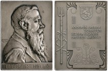 Nürnberg, Stadt. Weitere Marken und Medaillen. Mattierte Silberplakette 1900 von Anton Scharff, auf den Inhaber der Nürnbergerwaren- und Papier­handlu...