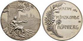 Nürnberg, Stadt. Weitere Marken und Medaillen. Silbermedaille 1907 von C. Balmberger, auf die 25-Jahrfeier des Vereins für Münzkunde. Die Stadtgöttin ...