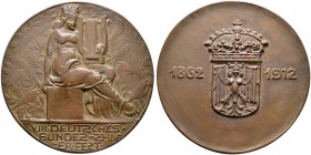 Nürnberg, Stadt. Weitere Marken und Medaillen. Bronzegussmedaille 1912 von F. Pöhlmann, auf das 8. Deutsche Sängerbundesfest. Ähnlich wie vorher / Gek...
