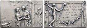 Nürnberg, Stadt. Weitere Marken und Medaillen. Silberne Plakette o.J. mit Gravur von 1921 von Mayer und Wilhelm, auf die Hochzeit von Edmund Friedrich...