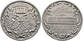 Nürnberg, Stadt. Weitere Marken und Medaillen. Mattierte, silberne Prämienmedaille 1923 von L.Chr. Lauer, der Stadt Nürnberg - Für 25-jährige ehren­am...