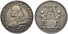 Nürnberg, Stadt. Weitere Marken und Medaillen. Mattierte Silbermedaille 1928 von bzw. nach einem Modell von M. Dasio (geprägt bei Lauer), auf den 400....