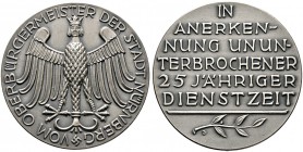 Nürnberg, Stadt. Weitere Marken und Medaillen. Mattierte, silberne Prämienmedaille o.J. (1933-1945) von Hugo Ziegler, des Oberbürgermeisters - Für 25-...