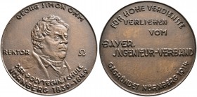 Nürnberg, Stadt. Weitere Marken und Medaillen. Bronzegussmedaille o.J. (seit 1933) unsigniert. Prämie des Bayerischen Ingenieur-Verbands. Büste des er...