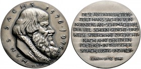 Nürnberg, Stadt. Weitere Marken und Medaillen. Silbermedaille 1976 von G. Veroi, auf den 400. Geburtstag von Hans Sachs. Dessen bärtige Büste nach rec...