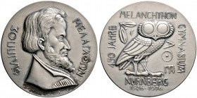 Nürnberg, Stadt. Weitere Marken und Medaillen. Silbermedaille 1976 von G. Veroi, auf die 450-Jahrfeier des Melanchthon-Gymnasiums. Bärtige Büste Melan...