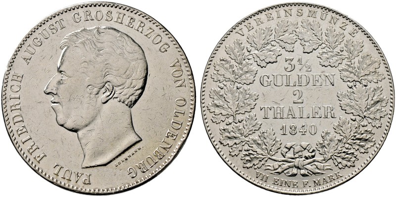 Oldenburg. Paul Friedrich August 1829-1853. Doppelter Vereinstaler 1840 B. Für d...