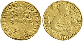 Ostfriesland. Edzard II. und Johann 1566-1591. Goldgulden 1582 -Emden-. Münzmeister Johann Iden und Joest Janssen. Behelmter Harpyienschild / Gekrönte...