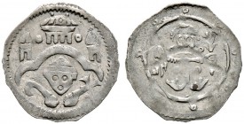 Passau, Bistum. Ulrich von Andechs bis Gebhard von Plain 1215-1221-1232. Pfennig um 1215/30. Bischofsbrustbild mit Krumm- und Kreuzstab unter Dreiboge...