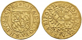 Pfalz-Zweibrücken. Johann II. 1604-1635. Goldgulden o.J. Quadrierter Wappenschild / Gekrönter Doppeladler mit Reichsapfel auf der Brust. Slg. Memm. -,...