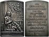Sachsen-Albertinische Linie. Albert 1873-1902. Silberplakette 1898 mit Signatur A.SCH. (bei R. Diller, Dresden), auf seinen 70. Geburtstag und das 25-...