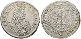 Sachsen-Meiningen. Bernhard 1680-1706. Gulden zu 2 /3 Taler, sogen. Spruchgulden 1691 -Meiningen-. Slg. Merseburger 3404, Davenport 876, Grobe 24.
 l...