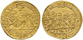 Sachsen-Mittel-Weimar. Johann Ernst und seine sieben Brüder 1605-1619. Goldgulden 1619 -Saalfeld-. Koppe 216 (dort falsche Abbildung!), Slg. Mers. -, ...