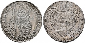 Sachsen-Mittel-Weimar. Johann Ernst und seine fünf Brüder 1622-1626. Taler, sogen. Pallastaler 1623 -Reinhardsbrunn-. Stehende Pallas mit Fahnenstange...