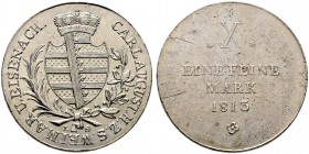 Sachsen-Weimar-Eisenach. Carl August 1775-1828. Konventionstaler, sogen. Vaterlandstaler 1815. AKS 2, J. 518, Thun 382, Kahnt 513.
 leichte Tönung, k...