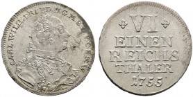 Sayn- Altenkirchen. Karl Wilhelm Friedrich von Brandenburg-Ansbach 1712-1757. 1/6 Taler 1755 -Altenkirchen-. M.J.-V. 412, Slg. Wilm. -, Slg. Grüber 45...