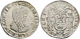 Schwarzburg-Sondershausen. Christian Wilhelm I. 1666-1721. Gulden zu 2/3 Taler 1676 -Arnstadt-. Revers ohne H-M; mit Münzzeichen "Gekreuzte Zainhaken"...