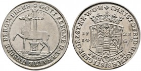 Stolberg-Stolberg. Christoph Friedrich und Jost Christian 1704-1738. Ausbeute-Gulden zu 2/3 Taler 1723. Stolberger Gruben. Feinsilber. Frieder. 1558, ...
