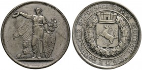 Stuttgart, Stadt. Versilberte Bronzemedaille 1875 von K. Schwenzer, auf das 5. Deutsche Bundesschießen. Gekrönter Stadtschild / Germania mit Reichssch...