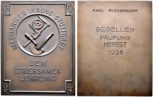 Stuttgart, Stadt. Bronzene Prämienplakette (1936) von Mayer und Wilhelm, der Mechaniker-Innung Stuttgart - Dem strebsamen Lehrling. Mechanische Geräte...