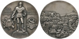 Tübingen, Stadt. Mattierte Silbermedaille 1904 von Mayer und Wilhelm, auf das 19. Württembergische Landesschießen. Statue des Grafen Eberhard im Bart ...