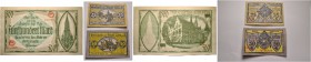 Ulm, Stadt. Lot (3 Stücke): BANKNOTEN. 500 Mark (mit Darstellung des Münsters) vom 10. Oktober 1922 sowie Gutscheine zu 25 und 50 Pfennig vom 22. Okto...