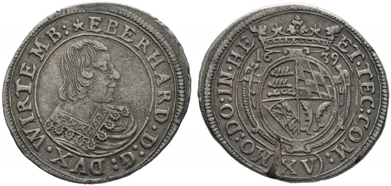 Württemberg. Eberhard III. 1633-1674. 15 Kreuzer 1639. Brustbild des Herzogs nac...