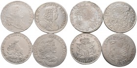 4 Stücke: ANHALT. 2/3 Taler 1747 Feinsilber für KÖTHEN sowie Gulden zu 2/3 Taler 1678 für ZERBST und 1674 und 1675 für DESSAU.
 sehr schön