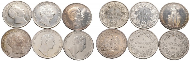 18 Stücke: BADEN. Sammlung von 1 Gulden-Münzen der Jahrgänge 1837-1845, 1847-185...