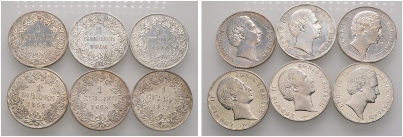 37 Stücke: BAYERN. Sammlung von 1 Gulden-Münzen der Jahrgänge 1837-1847, 1848 (L...