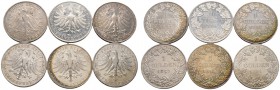 20 Stücke: FRANKFURT . Sammlung von 1 Gulden-Münzen der Jahrgänge 1838, 1840-1855, 1861 und 1863 (AKS 11-14). Dazu: BREMEN, 36 Grote 1864 (AKS 2).
 z...