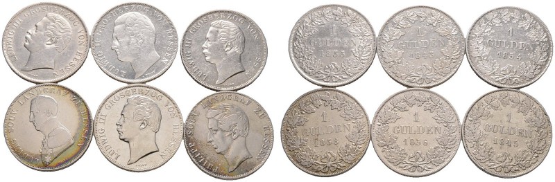 15 Stücke: HESSEN . Sammlung von 1 Gulden-Münzen der Jahrgänge 1838-1844, 1846-1...