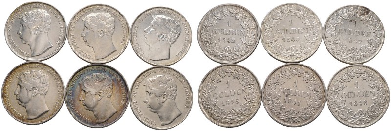 14 Stücke: HOHENZOLLERN. Sammlung von 1 Gulden-Münzen der Jahrgänge 1839, 1841 u...