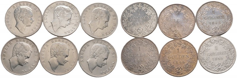 13 Stücke: NASSAU. Sammlung von 1 Gulden-Münzen der Jahrgänge 1838-1847, 1855 (R...