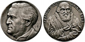 Medailleure. Bernhart, Josef (1883-1967). Silbermedaille 1933 auf den 50. Todestag von Richard Wagner. Dessen Büste nach links / Hüftbild von Hans Sac...