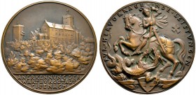 Medailleure. Gies, Ludwig (1887-1966). Große Bronzegussmedaille o.J. Prämie der Wartburgstadt Eisenach für hervorragende Leistungen. Ansicht der Wartb...