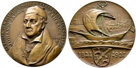 Medailleure. Gies, Ludwig (1887-1966). Große Bronzegussmedaille 1921. Auf das 100-jährige Jubiläum der Bleistiftfabrik Regensburg. Brust­bild des Grün...